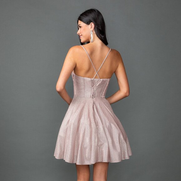 New A-Line Glitter Formal Dress w/ Sweetheart Neckline & Boned Bodice DQ 3421 - Picture 6 of 8